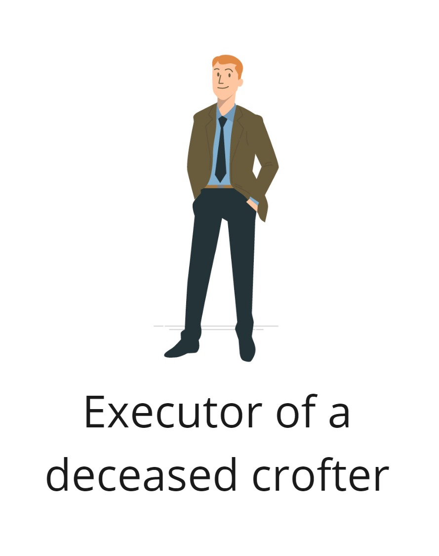 Image of a man in a suit and the text executor of a deceased crofter