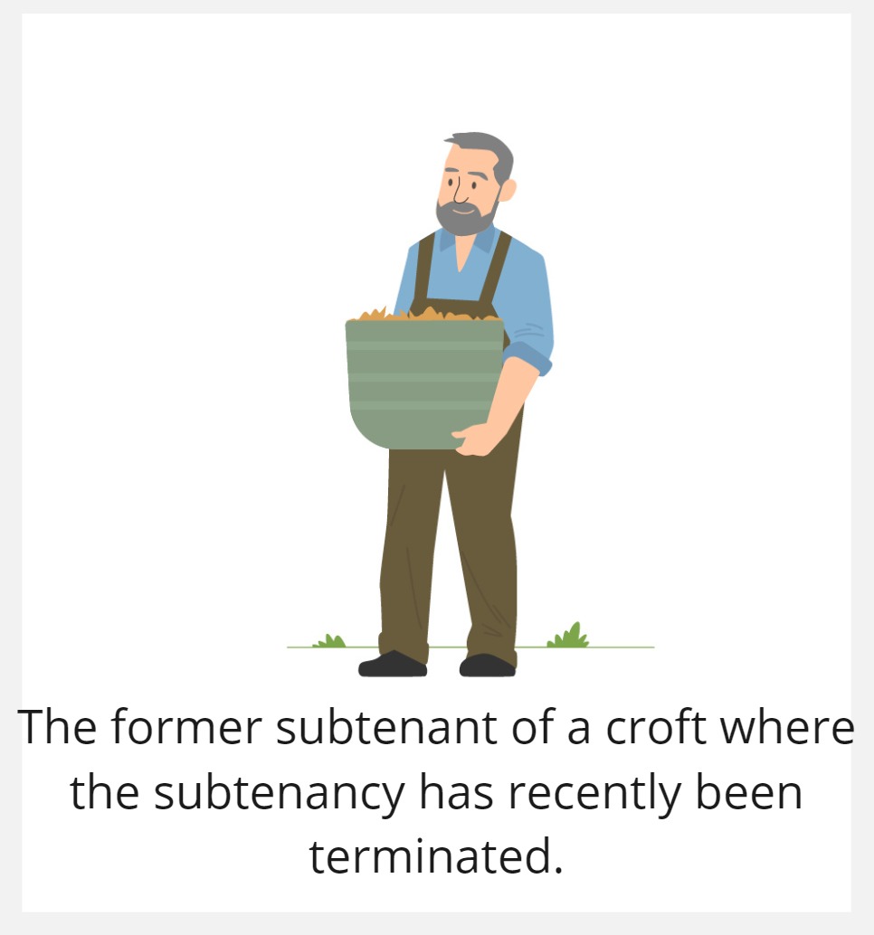 Graphic of a crofter with the text The former subtenant of a croft where the subtenancy has recently been terminated